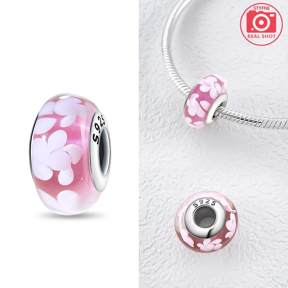 Original 925 Silver Charms Flower Blue Star Green Turtle Glass Beads Fit Bracelet Women DIY Gift Murano Jewelry Accessories
