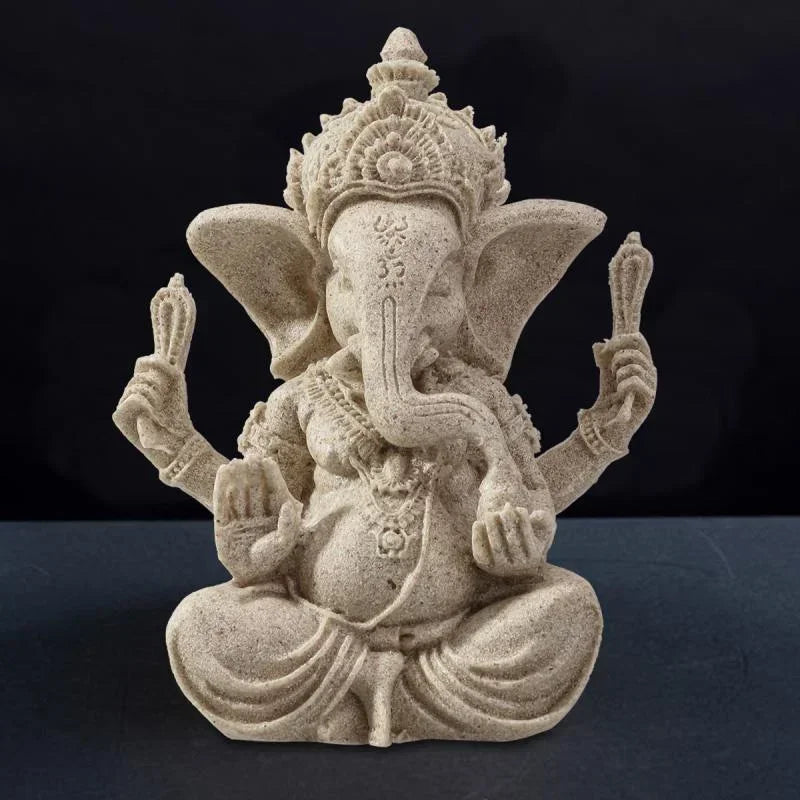 Handmade Sandstone Ganesha Buddha Elephant Statue Sculpture Figurine for Home Decoration, Living Room