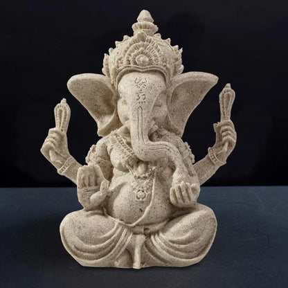 Handmade Sandstone Ganesha Buddha Elephant Statue Sculpture Figurine for Home Decoration, Living Room