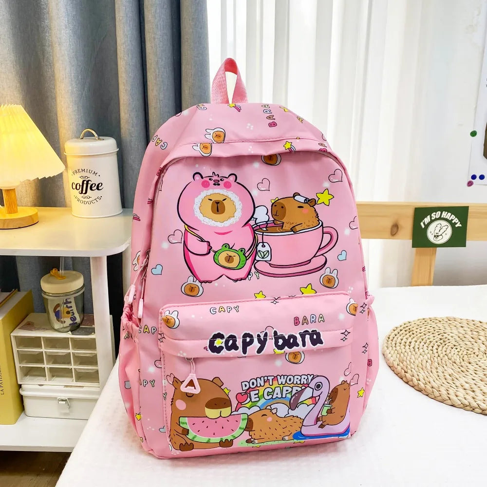 Cute Large Capacity Capybara Backpack, Cartoon Breathable Student Schoolbag, Nylon Ultra-light Book Bag, Back to school Girl