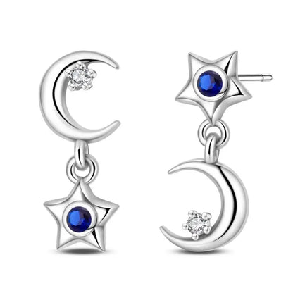925 Sterling Silver Moon Universe Starry Sky Series Charm Earrings Women Blue Shiny Zircon Daily Wear Jewelry