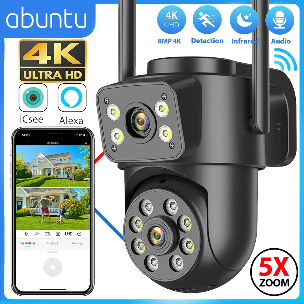 Wifi Camera Outdoor 8MP 4K Dual Lens Dual Screens Black Surveillance Camera Night Vision Human Detection Security Camera ICsee
