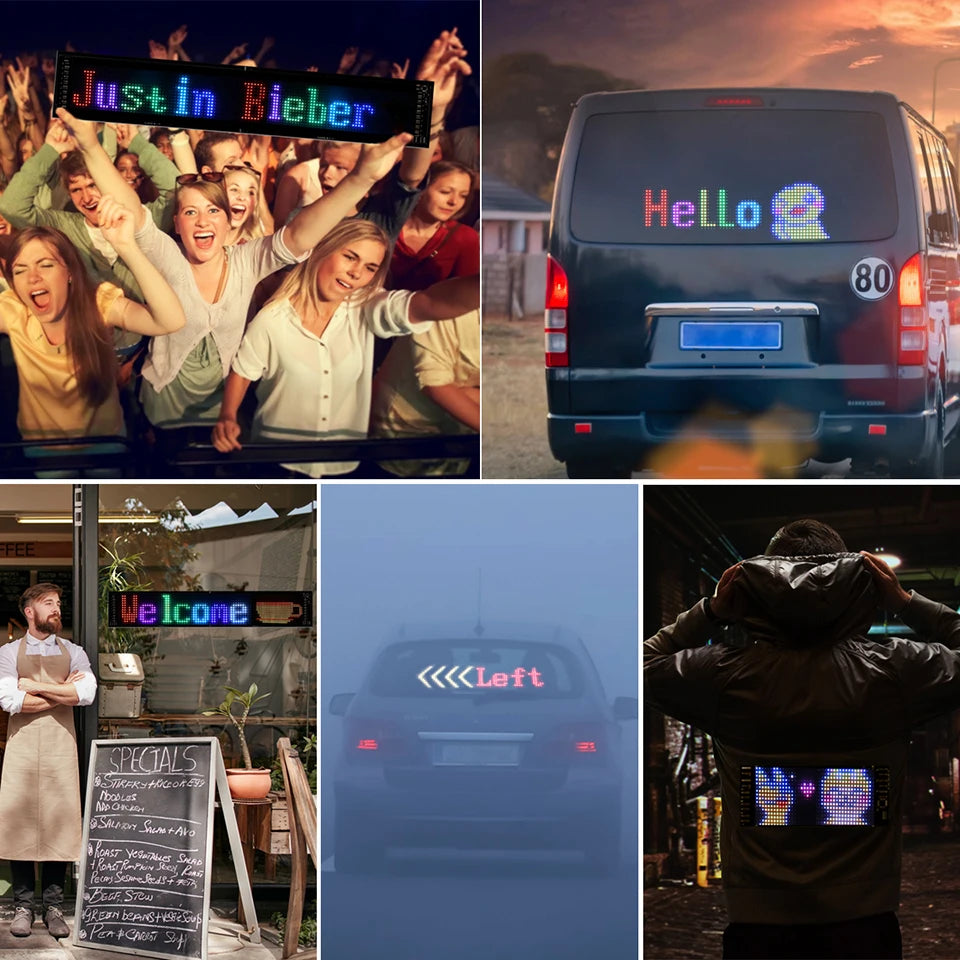 Car Decor Advertising Logo Lights Outdoor LED Matrix Pixel Scrolling Screen DIY Customize Patterns, Animations, Text Warning Light