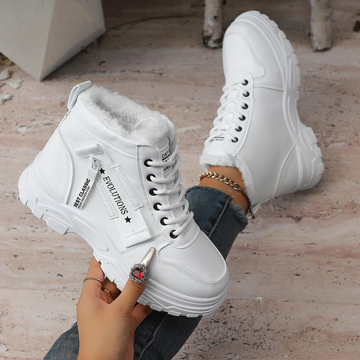 Women Sneakers Autumn Winter Fashion Sneakers Waterproof Height Increased Snow Boots Warm High Top Platform Sports Shoes Women