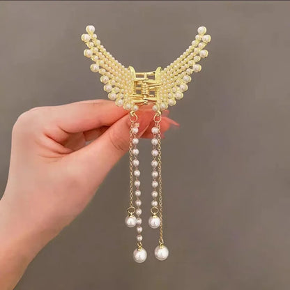 Glitter Shark Grip Clips Korean Style Sweet Romantic Hair Claws Butterfly Shape Girls Pearl Tassel Metal Jewelry Hair Accessory