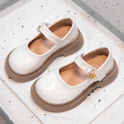 Girls' Chic Leather Princess Mary Janes with Pearl Pendant for Wedding Party, Back to School, Dress Flats (Sizes 26-36)