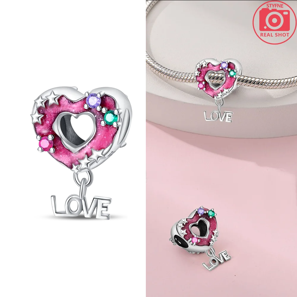 Charms 925 Silver Blue Original Stars Heart Zircon Chameleon Panda Glass Beads Fit Bracelet Jewelry Women Diy Accessories