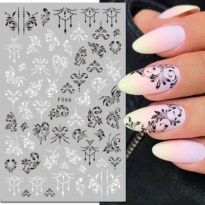 3d Nail Art Decals Tropical Palm Leaves Flowers Laces Faces Adhesive Sliders Nail Stickers Decoration For Nail Manicure