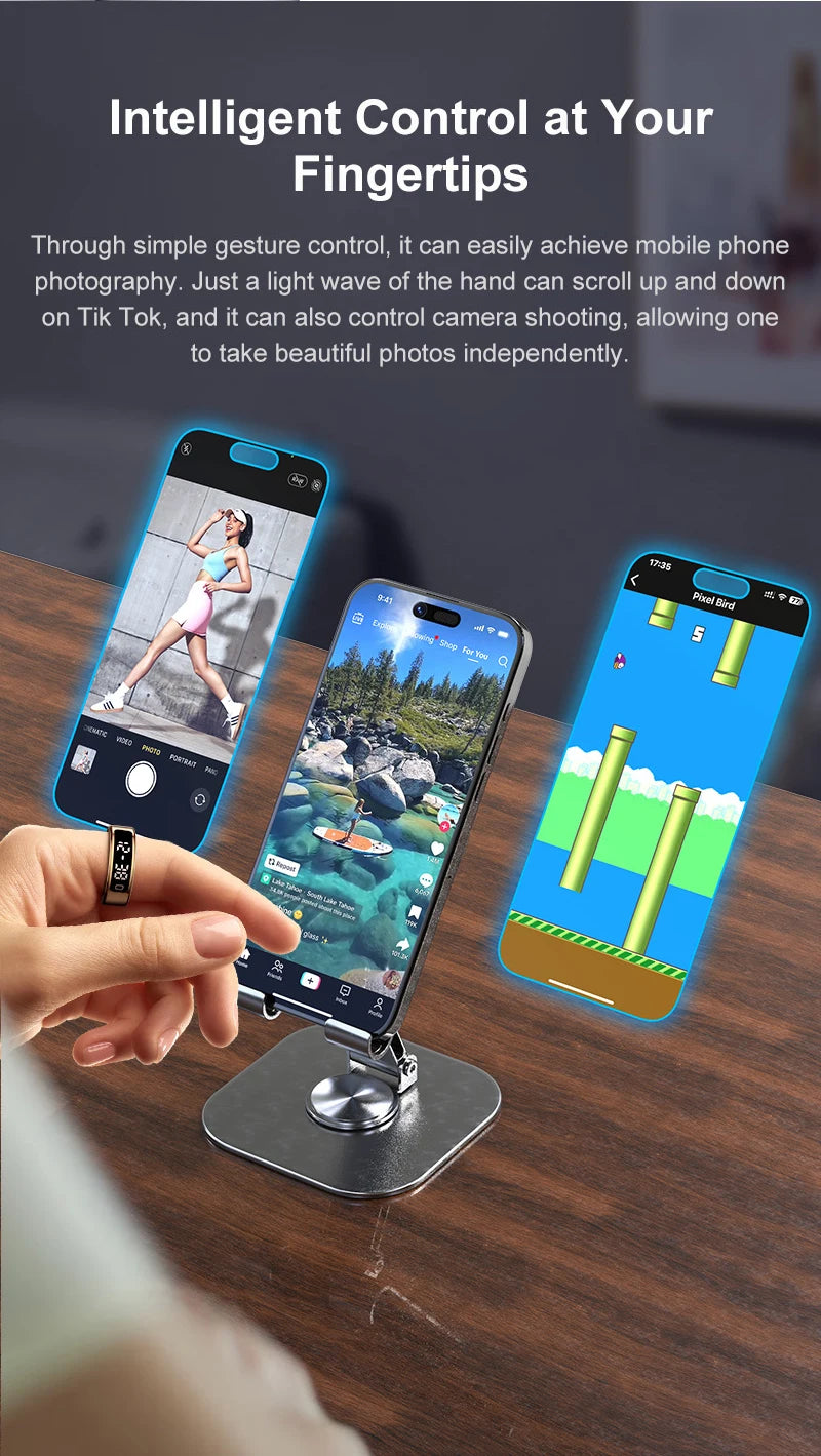 R11C Smart Ring, Men Women, Display Screen Gesture Swipe Video Smartring Waterproof Heart Rate Sleep Monitor Qring for Android IOS