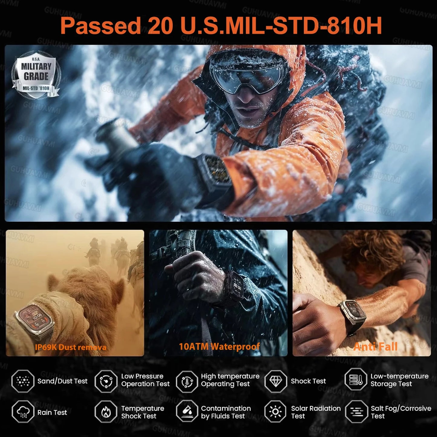 2026 New Military 1400mAh Battery Smart Watch LED Flashlight 10ATM Waterproof Heart Rate Voice Call Men 120+Sports Smart watchs