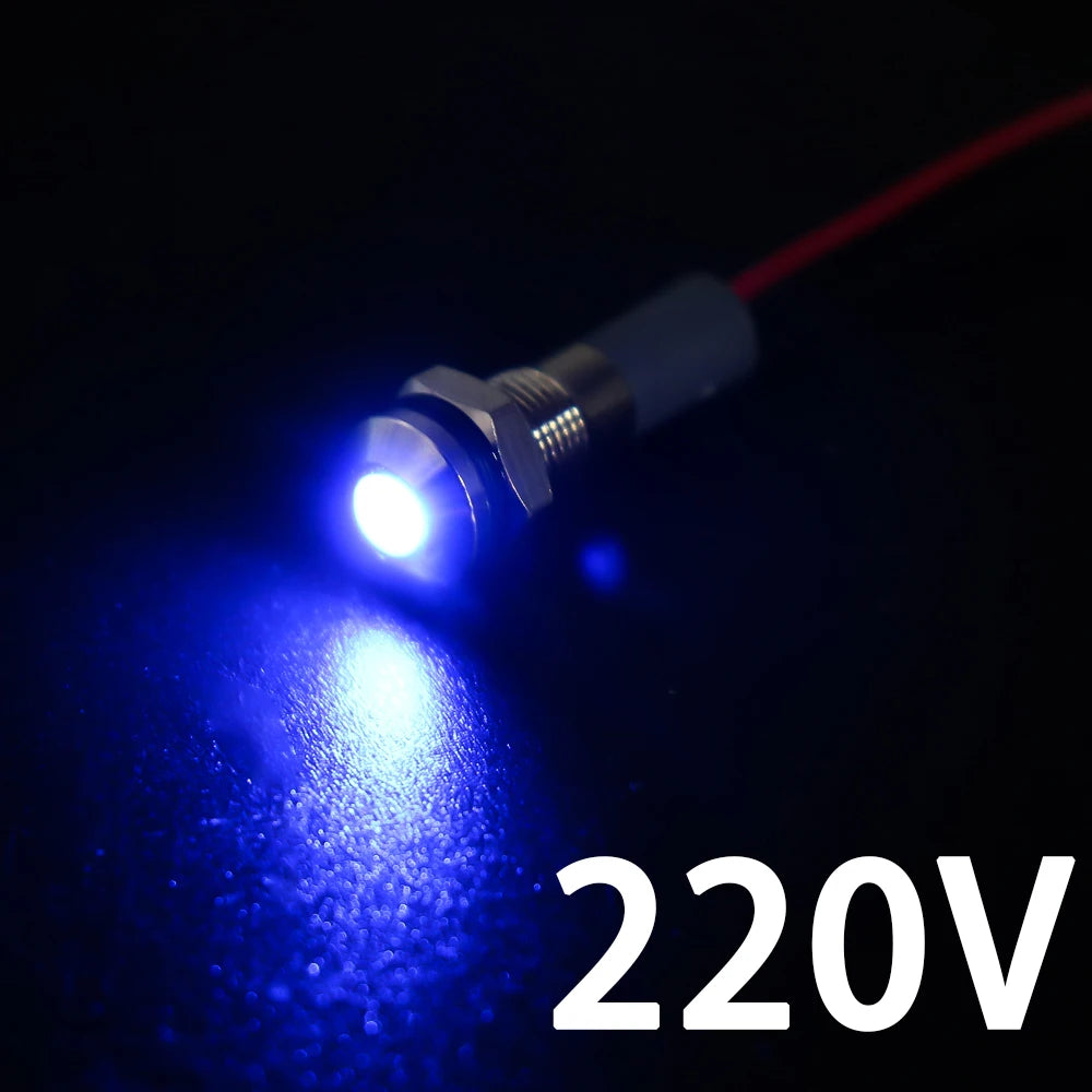 1PC IP65 6mm LED Waterproof Metal Indicator Light Signal Lamp With Wire 5V 12V 24V 220V Red/Yellow/Blue/Green/White Metal Button