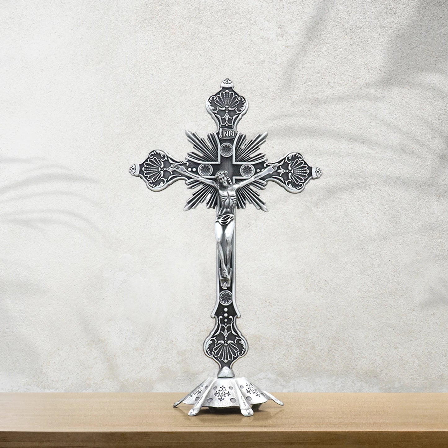 Jesus Crucifix Sculpture, Jesus Cross Statue Catholic Figurine Standing Crucifix for Home Altar, Living Room, Table, Bedroom