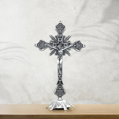 Jesus Crucifix Sculpture, Jesus Cross Statue Catholic Figurine Standing Crucifix for Home Altar, Living Room, Table, Bedroom