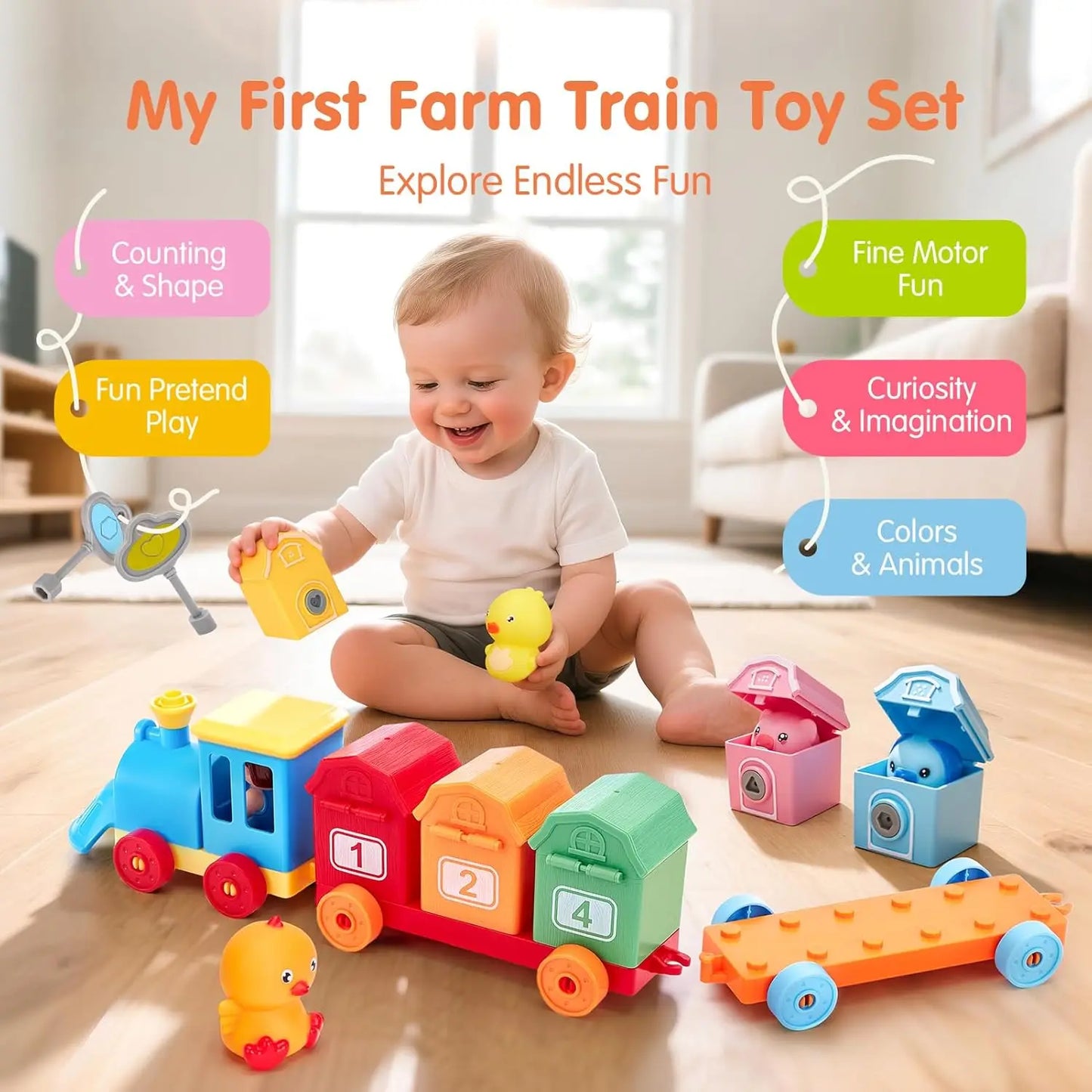 Montessori Train/Surprise Party Gift Set: Toddler Learning Toys, Counting & Sorting Toys, Fine Motor Finger Puppet Games for Kids
