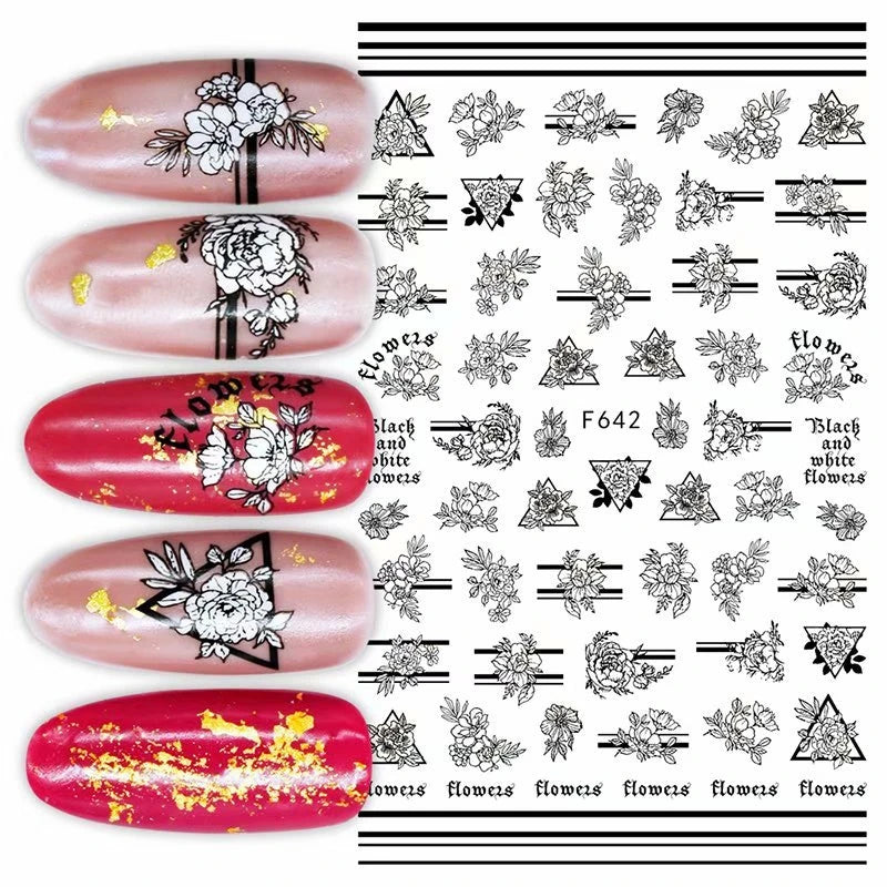 3d Nail Art Decals Tropical Palm Leaves Flowers Laces Faces Adhesive Sliders Nail Stickers Decoration For Nail Manicure