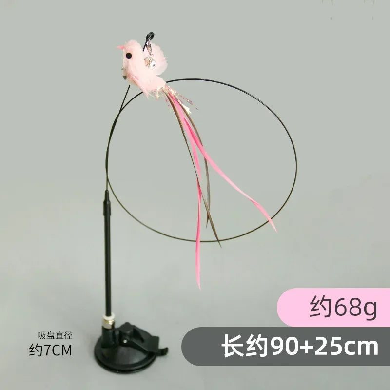 Interactive Cat Toy Hands-Free Cat Stick Playing Kitten Playing Teaser Wand Toy Suction Cup Bird/Feather Cat Wand Pet Supplies