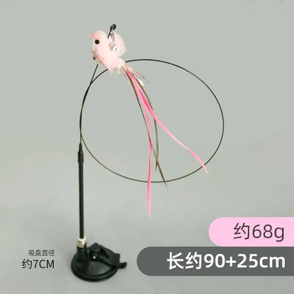 Interactive Cat Toy Hands-Free Cat Stick Playing Kitten Playing Teaser Wand Toy Suction Cup Bird/Feather Cat Wand Pet Supplies