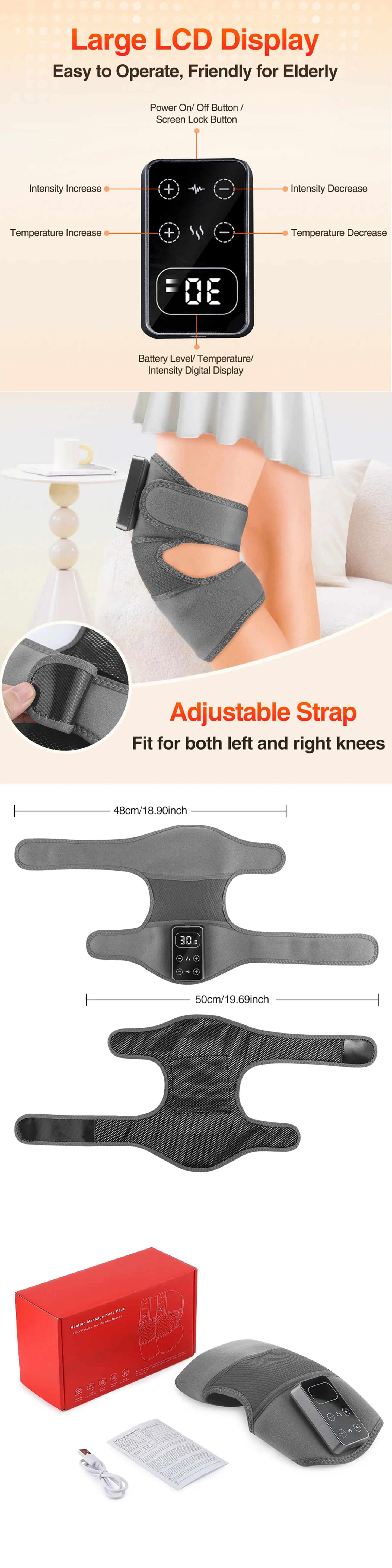 Electric Heated Vibration Knee Massage Pad, 3 in 1 Massager for Shoulder Elbow, Hot Compress Thermal Joint Brace Muscle Relaxation