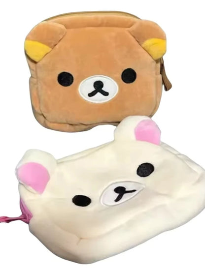 Cartoon Rilakkuma Makeup Organizer Storage Bag Cute Cartoon Bear Plush Kawaii Cosmetic Bags Vanity Beauty Case Gift