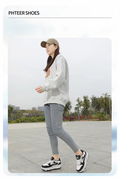 Roller Skate Shoe Walking Shoes With Four-wheel Student Sports Pulleys Walking Shoes With Wheels Summer Spring Kids Sneakers