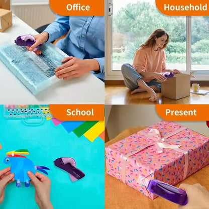 Dispensador automático de cinta de 1 unidad, diseño de una sola mano, viene con 1 rollo de cinta de 0,75 pulgadas para envolver cajas de regalo navideñas.