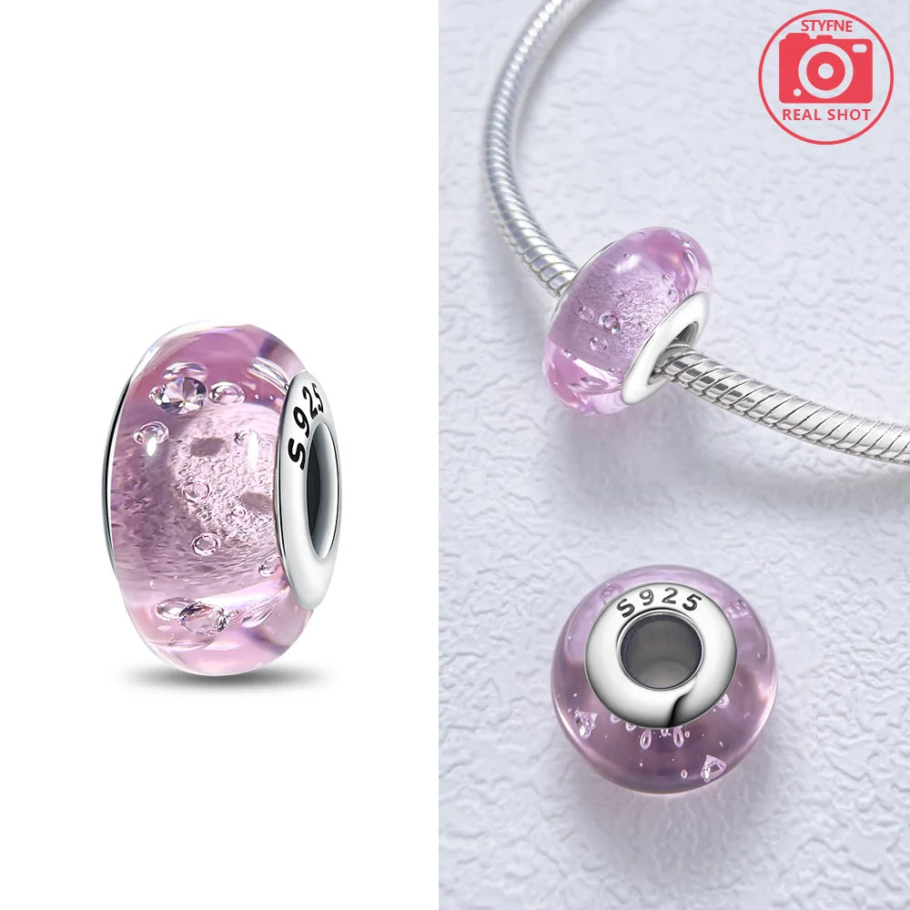 Original 925 Silver Charms Flower Blue Star Green Turtle Glass Beads Fit Bracelet Women DIY Gift Murano Jewelry Accessories