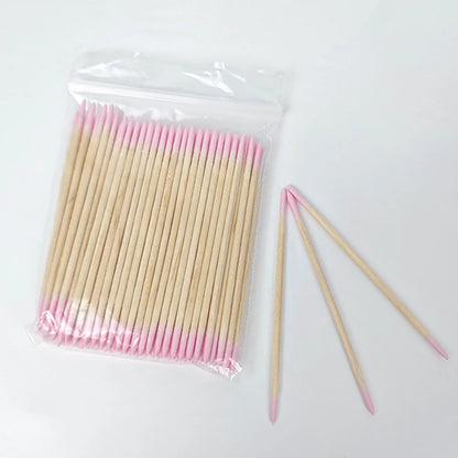 100/200/300/500Pcs Nail Double-Head Wood Swab Cleaning Sticks Pink Dual-Tipped Cotton Head Cleaning Swab Nail Polish Remover 7cm