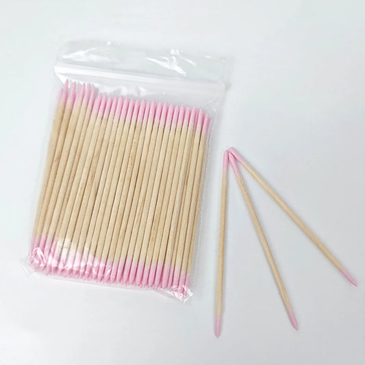 100/200/300/500Pcs Nail Double-Head Wood Swab Cleaning Sticks Pink Dual-Tipped Cotton Head Cleaning Swab Nail Polish Remover 7cm
