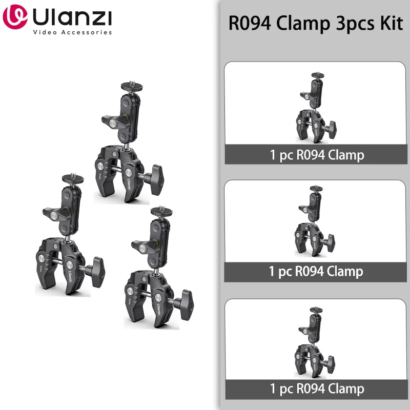 Metal Super Clamp with Double Ball Head, Magic Arm Clamp with 1/4" 3/8" Hole for DSLR Camera Monitor Light Mic Mount, Ulanzi R094
