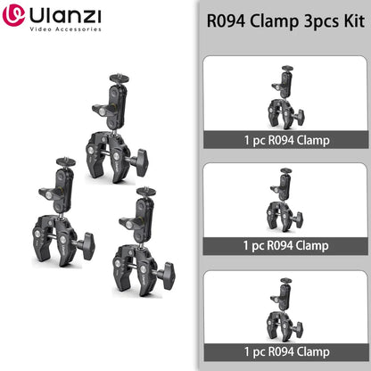 Metal Super Clamp with Double Ball Head, Magic Arm Clamp with 1/4" 3/8" Hole for DSLR Camera Monitor Light Mic Mount, Ulanzi R094