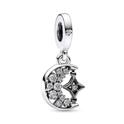 New Fashion 925 Sterling Silver Romantic Starry Sky Moon Sun Stars Pendant Fit Original Charms Bracelet Women Jewelry Gift