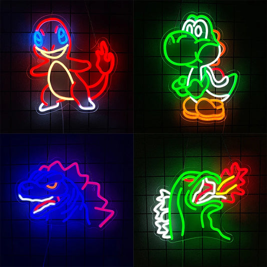 Anime Neon Sign, Dinosaurs Neon Sign, LED Neon Lights for Bedroom Wall Game Room, Party Decor for Kids Boys Man, Cave, Gifts