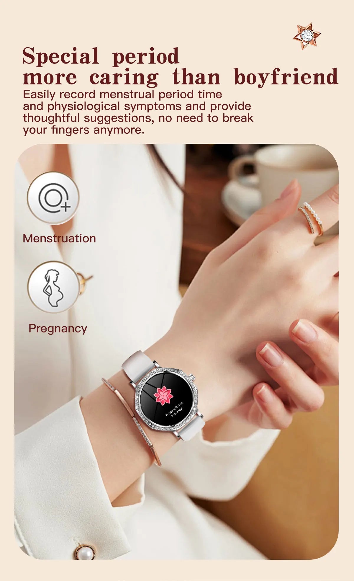 Luxury Women's Smartwatches Diamond Dial Fashion Smart Watch Heart Rate Monitor Sleep Tracking IP67 Waterproof For Android & IOS