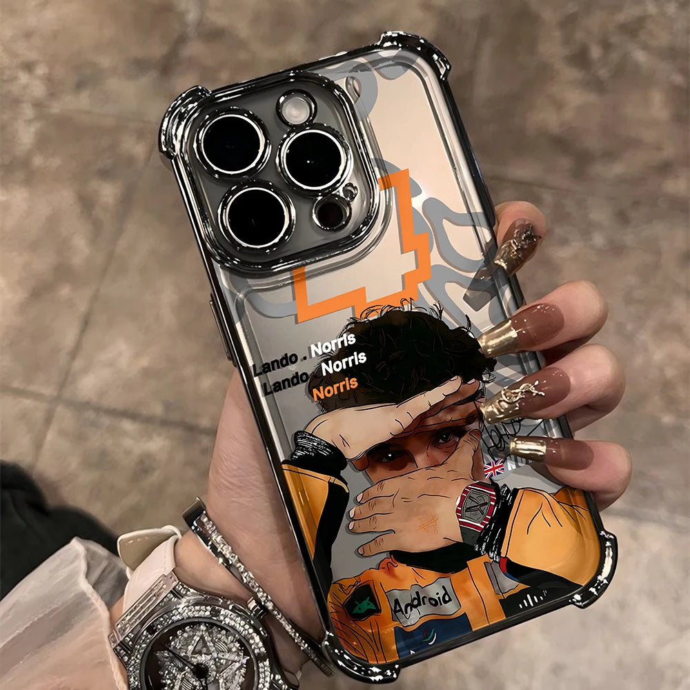 Plating Phone Case For iPhone 17 16e 16 15 14 13 12 11 Pro Max XR Mini Air Plus Anti-Fall L-Lando Norris Airbag
