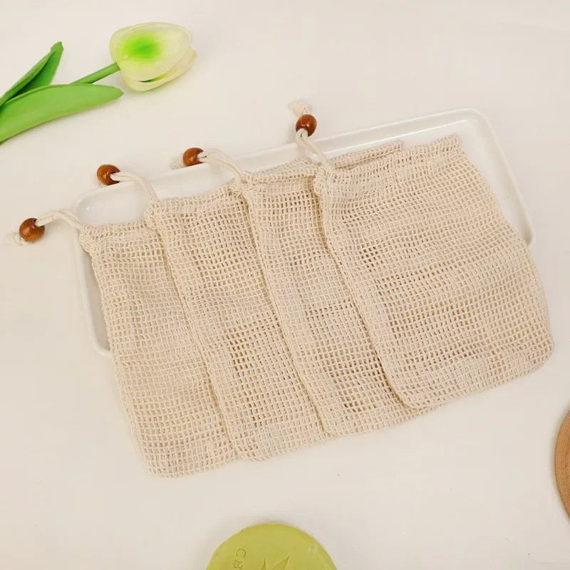 1/10PCS Hangable Soap Bags Natural Cotton Linen Foaming Soap Net Bag Body Soap Cleanser Net Bags Household Shower Cleaning Tools