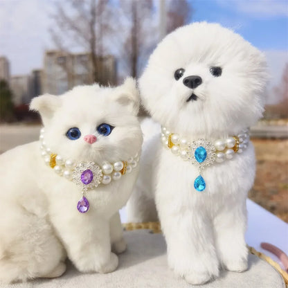 1 collar de perlas de doble capa de lujo para mascotas con colgante de diamante, disfraz de boda, perro, gato, accesorios de joyería de cristal, suministros para mascotas