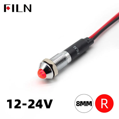 FILN 8mm LED Light Panel Mounted Raised Head LED Light Panel Black Metal Shell Mini 12V 24V 110V 220V With 20cm Cable