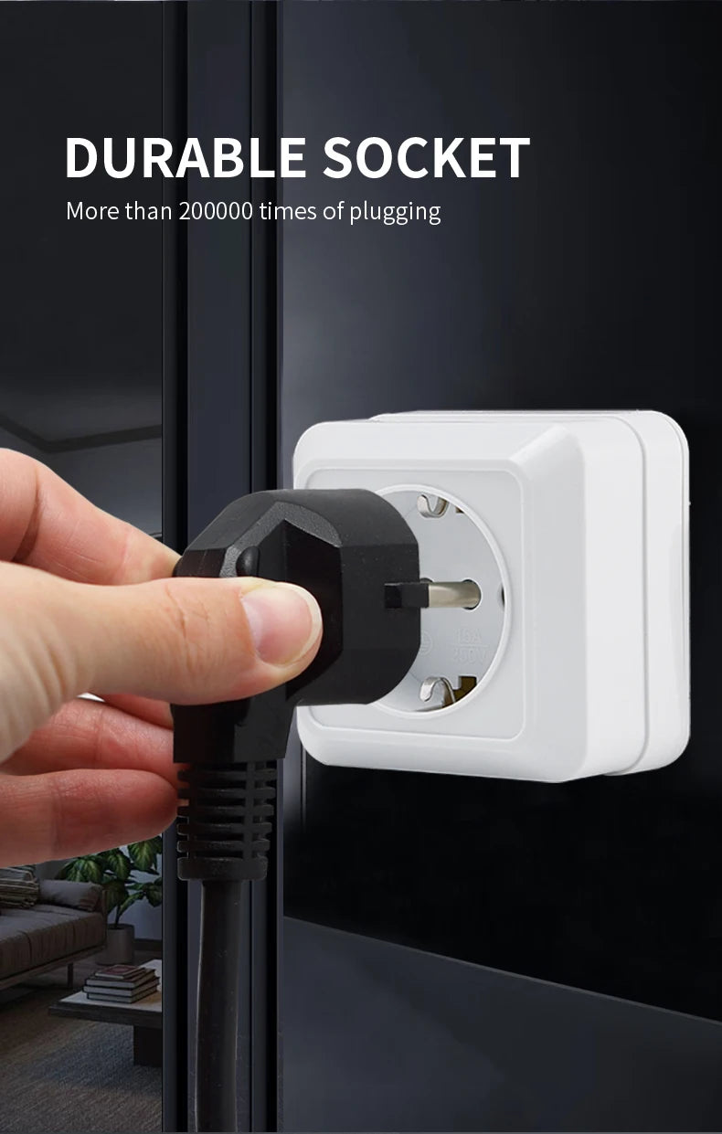 WESA White Wall Mount Socket EU Standard Electrical Outlett Ground Vintage Surface Power Socket Plug Flame Retardant Plastic