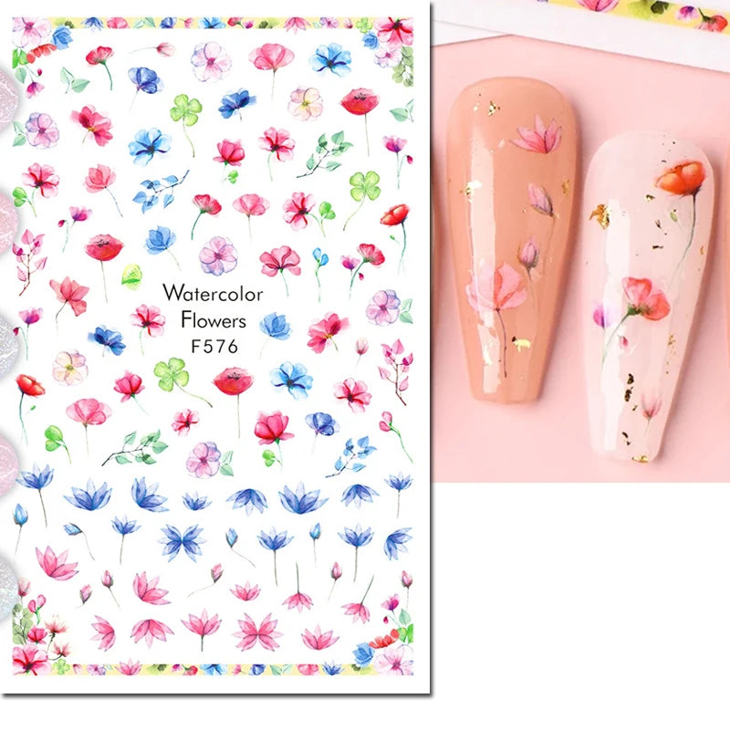 3d Nail Art Decals Tropical Palm Leaves Flowers Laces Faces Adhesive Sliders Nail Stickers Decoration For Nail Manicure