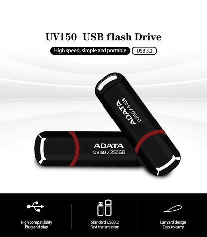 ADATA UV150 USB3.2 High-speed Flash Drive Plug And Play Easy Portable USB Flash Drive Black 256GB 128GB 64GB 32GB
