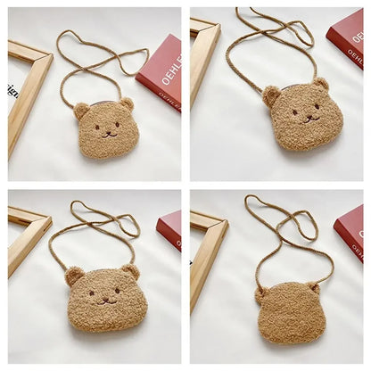 New Cartoon Bear Girls Plush Shoulder Bag Autumn Winter Cute Kids Messenger Bag
