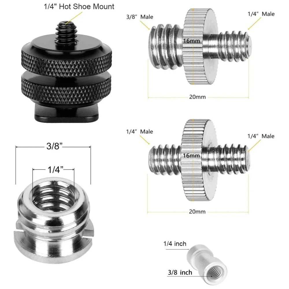 Camera Male to Female Conversion Screw 1/4" 3/8" Inch 20-Thread Fixed Mount Converter for DSLR Light Stand Tripod Ballhead