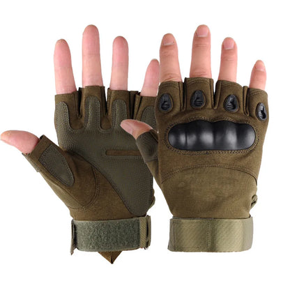 Tactical Hard Knuckle Half finger Gloves, Men's Combat Hunting Shooting Paintball Duty - Fingerless