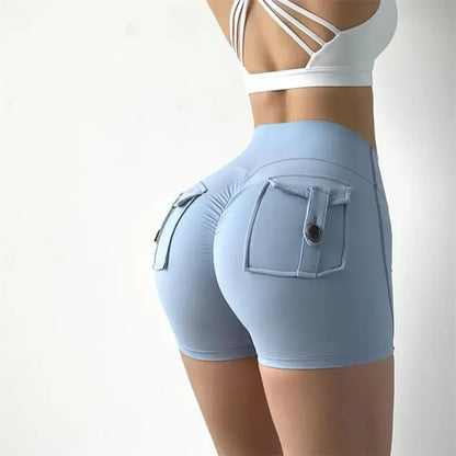 Summer Peach Butt Fitness Exercise Shorts, Three-Quarter Pants, Cargo Air Dry Pocket Yoga Tight Pants, Lift the hips Women's Shorts