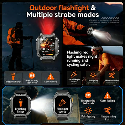 2026 New Military 1400mAh Battery Smart Watch LED Flashlight 10ATM Waterproof Heart Rate Voice Call Men 120+Sports Smart watchs