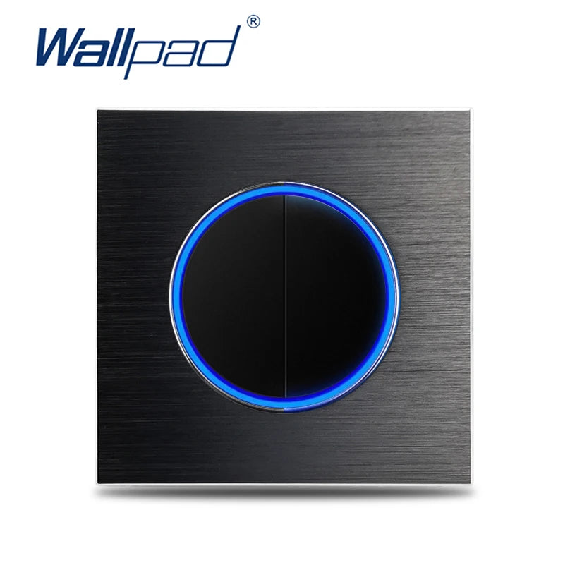 Wallpad Wall Switch 1 Way 2 Way, Circle Round Button, Blue LED Indicator, Brushed Aluminum Finishing, Black Gold SIlver Brown