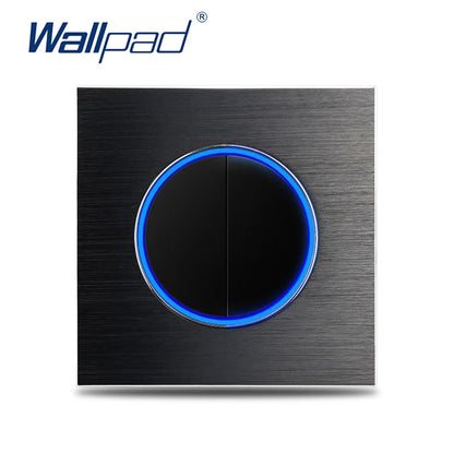 Wallpad Wall Switch 1 Way 2 Way, Circle Round Button, Blue LED Indicator, Brushed Aluminum Finishing, Black Gold SIlver Brown