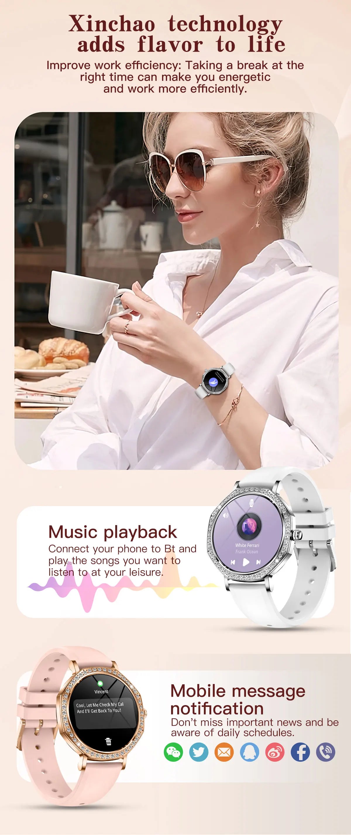 Luxury Women's Smartwatches Diamond Dial Fashion Smart Watch Heart Rate Monitor Sleep Tracking IP67 Waterproof For Android & IOS