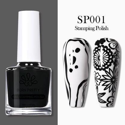 BORN PRETTY 10ml 25 Colors Nail Stamping Polish Nail Art Varnish with Peel Off Nail Latex Black White Colorful Stamp Polish