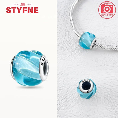 925 Sterling Silver Blue Series Crystal Enamel Murano Charm Bead Fits Original Bracelet for Women DIY Fine Jewelry Gifts